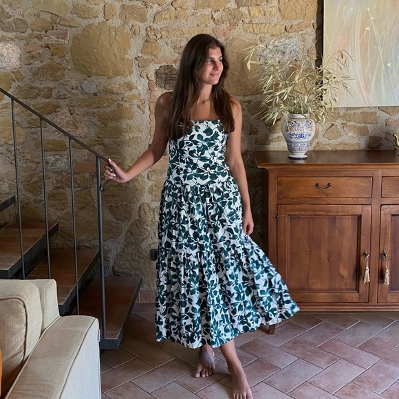 Moon River Dresses & Skirts - Moon River Green Floral Tiered Midi Dress - Sleeveless Summer Dress